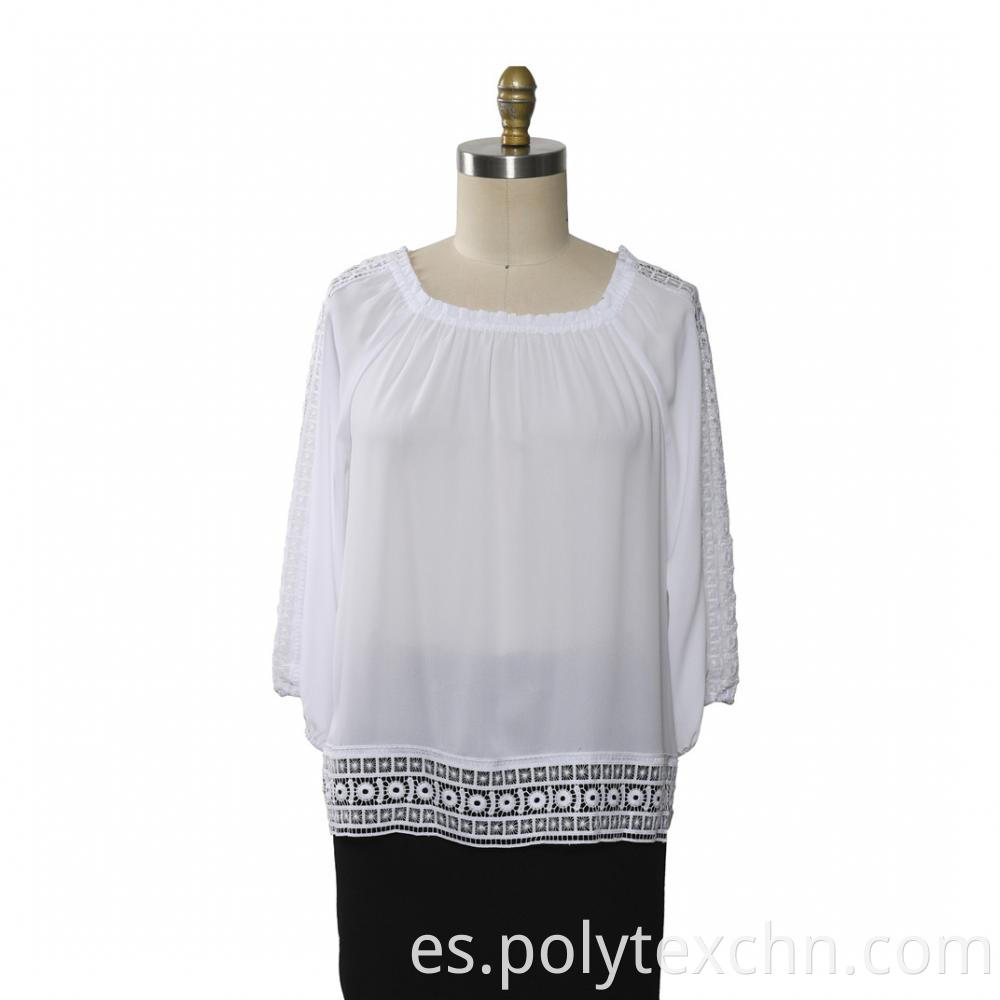 Woman Blouse 3/4 Sleeve Lace Trims